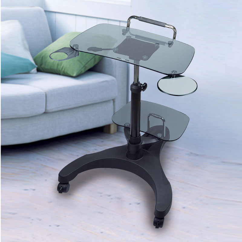 Height-Adjustable Laptop Desk with Printer Platform (Glass Platforms)