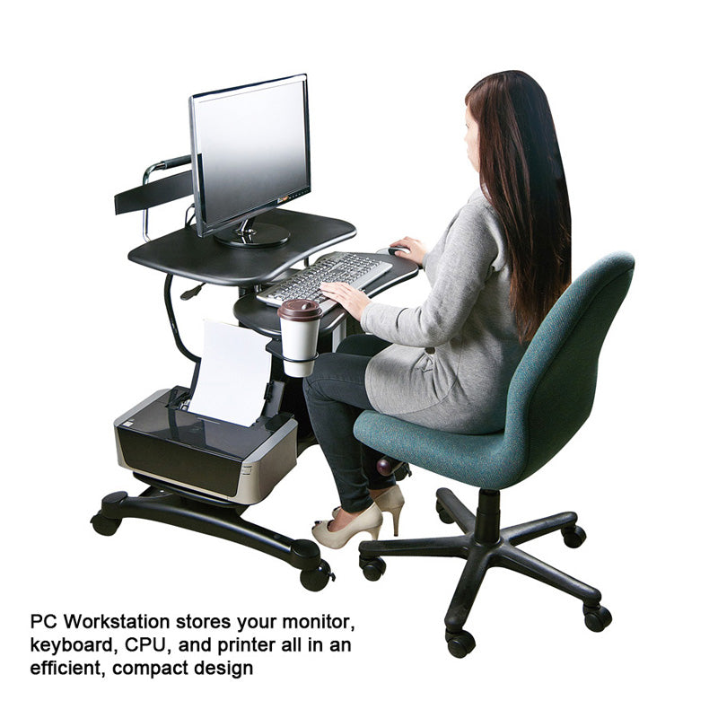 Height-Adjustable PC Workstation w/CPU & Printer Platforms (ABS Platforms)