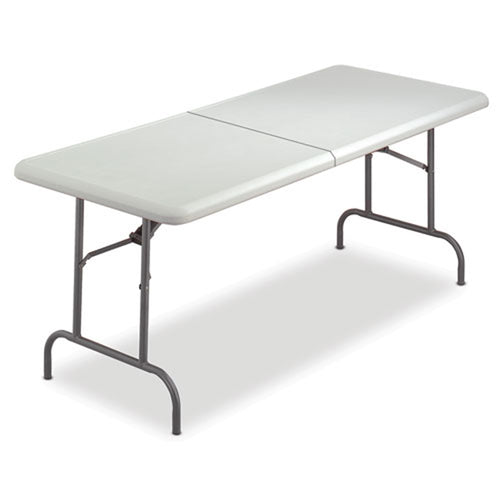 Indestructable Bi-Fold Rectangular Blow Molded Resin Folding Table, 60"w x 30"d x 29"h, Platinum