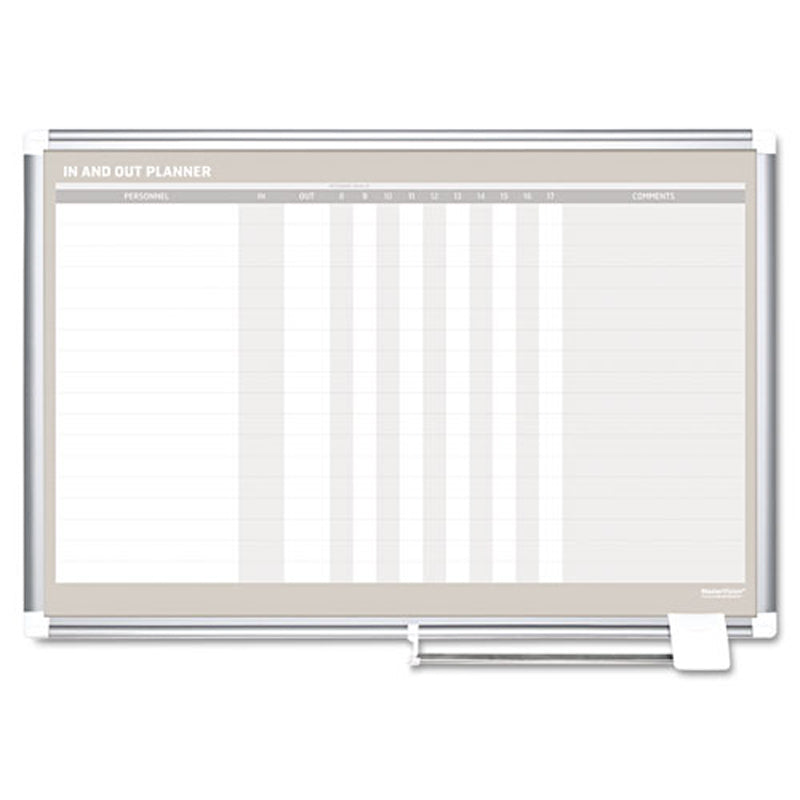 Magnetic 18-Name In/Out Dry-Erase Board, 36"w x 24"h, Aluminum Frame