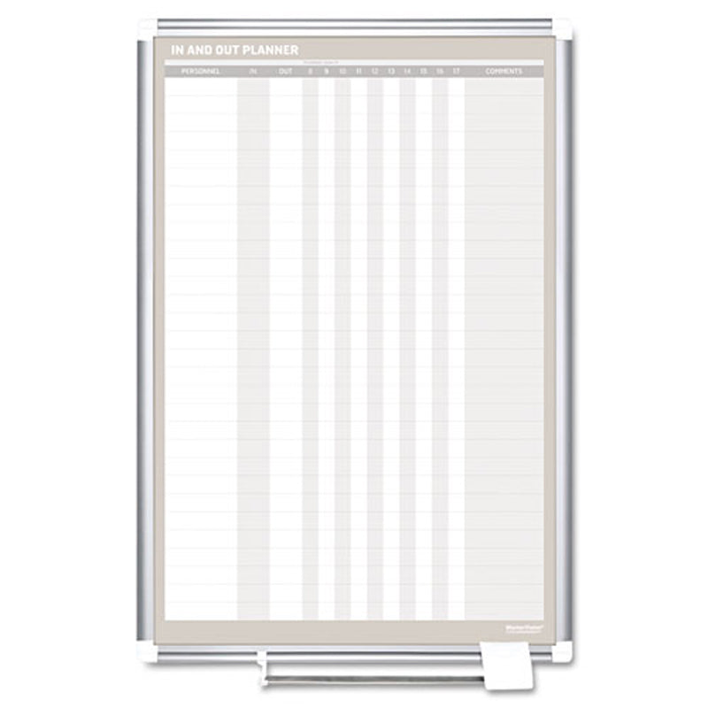 Magnetic 30-Name In/Out Dry-Erase Board, 24"w x 36"h, Aluminum Frame
