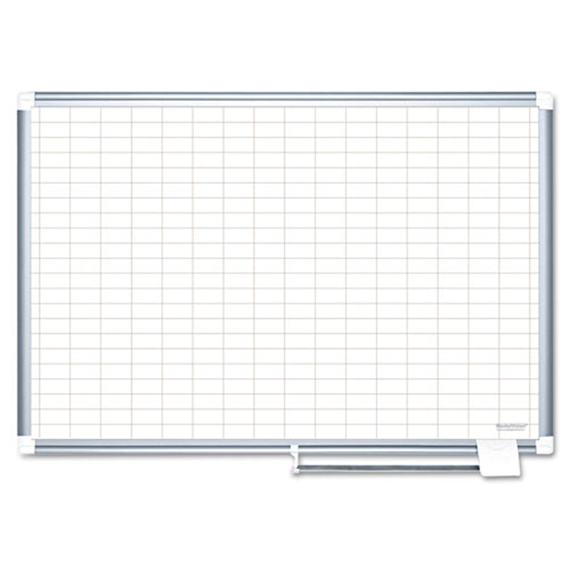 Magnetic Dry-Erase Planning Board w/ 1" x 2" Grid, Aluminum Frame