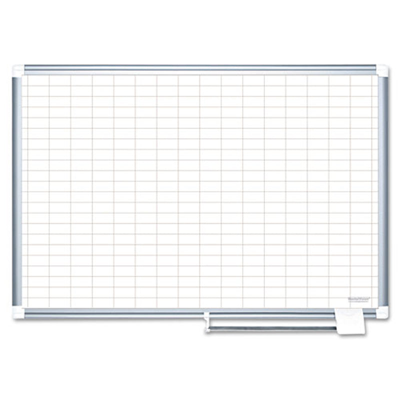 Magnetic Porcelain Dry-Erase Board w/ 1" x 2" Grid, Aluminum Frame