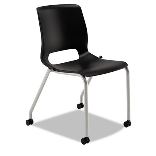 Motivate Stacking Chair with Plastic Seat & Casters, Platinum w/Black (set of 2 chairs)