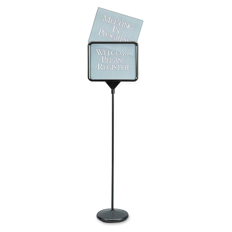 Pedestal Sign Holder w/ 12 Pre-Printed Signs, Black