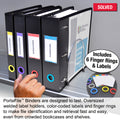 Ultimate Office PortaFile™ View Binder 2" Heavy-Duty D-Ring Binder Features Locking Cover, Sewn Nylon Edges, 6 Color Rings and Matching Labels and 2 Large Interior Pockets for Loose Papers (1 each), Black