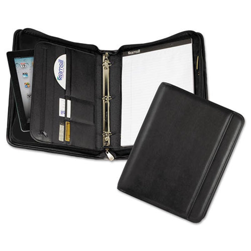 Professional Zip Pad Holder/Ring Binder, Black Faux Leather