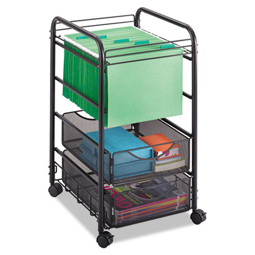 Deskside Mobile Hanging File Cart w/two Storage Drawers, 15 3/4"w x 27"h x 17"d, Black