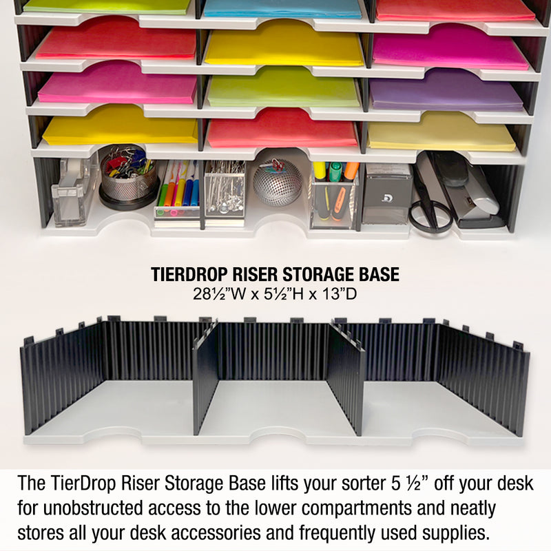 Desktop Organizer 12 Letter Tray Sorter PLUS Riser Base, 3 Supply & 3 Storage Drawers - TierDrop™ PLUS Keeps All of Your Documents & Supplies in Clear View & Within Arm's Reach Using Minimal Desk Space