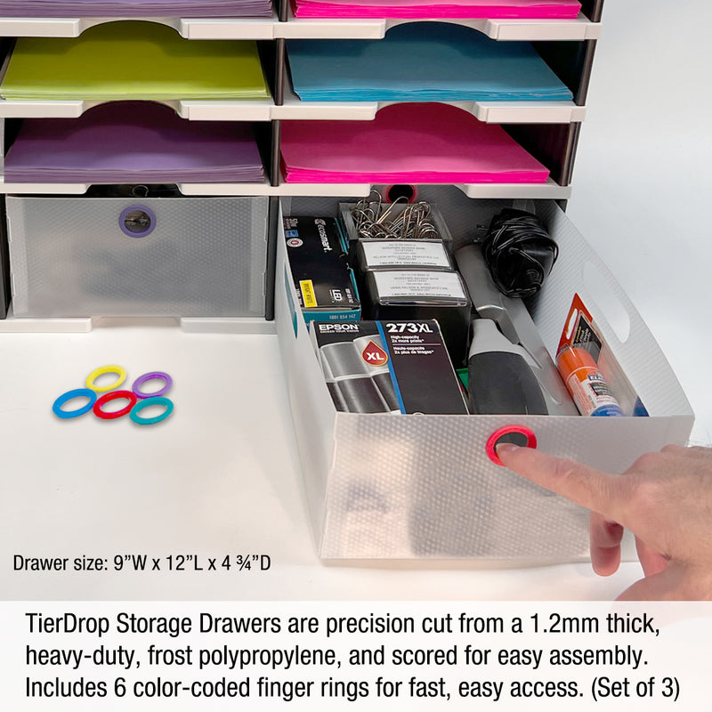 Desktop Organizer 6 Letter Tray Sorter Plus Riser Storage Base & 3 Storage Drawers - Ultimate Office TierDrop™ Plus Stores All of Your Documents and Supplies in One Compact Modular System