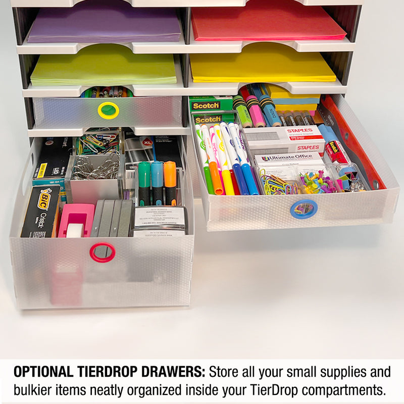 Ultimate Office TierDrop™ Desktop Organizer Document, Forms, Mail, and Classroom Sorter.  4 Letter Size Compartments with Optional Add-On Tiers for Easy Expansion - Lifetime Guarantee!