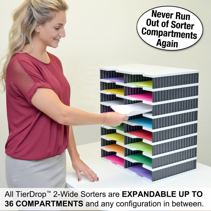 Ultimate Office TierDrop™ Desktop Organizer/Forms Sorter, 4-Compartments with 2 Storage Drawers with Dividers, and Optional Add-On Tiers for Easy Expansion - Lifetime Guarantee!