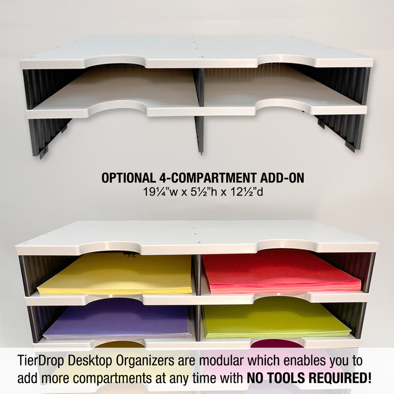 Desktop Organizer 6 Letter Tray Sorter with 2 Supply Drawers - TierDrop™ Organizers Keep All of Your Documents, Files and Frequently Used Supplies at Your Fingertips in One Compact, Modular System