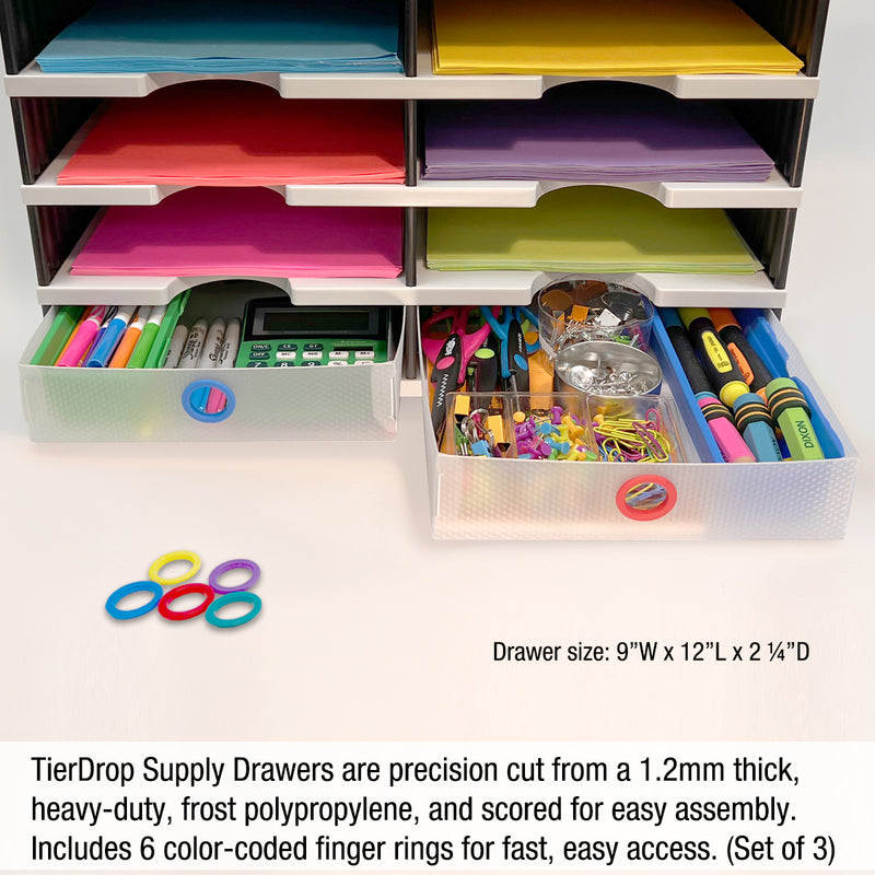 Desktop Organizer 10 Letter Tray Sorter with 2 Supply Drawers - TierDrop™ Organizers Keep All of Your Documents, Files and Frequently Used Supplies at Your Fingertips in One Compact, Modular System