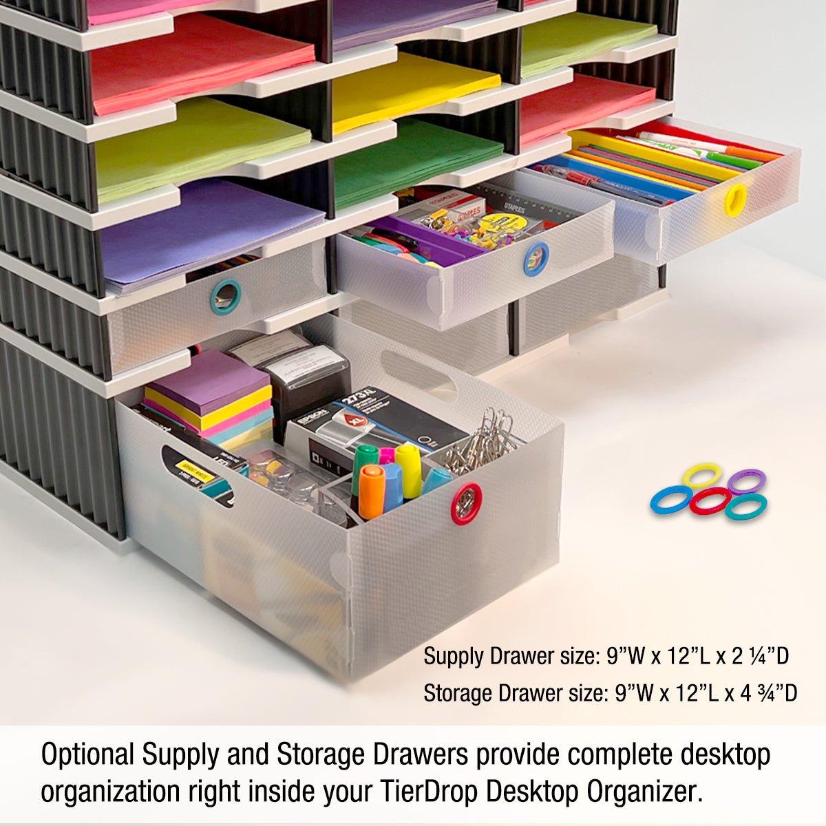 Open Riser Storage TierDrop Desktop Organizer 9 Letter Tray w/Riser Storage Base ...