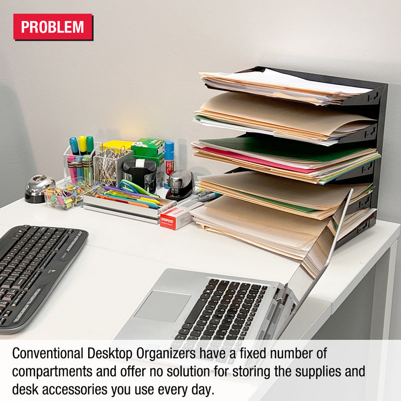 Desktop Organizer 9 Letter Tray Sorter Plus Riser Storage Base & 3 Supply Drawers - TierDrop™ Plus Stores All of Your Documents & Supplies in Clear View & Within Arm's Reach Using Minimal Desk Space