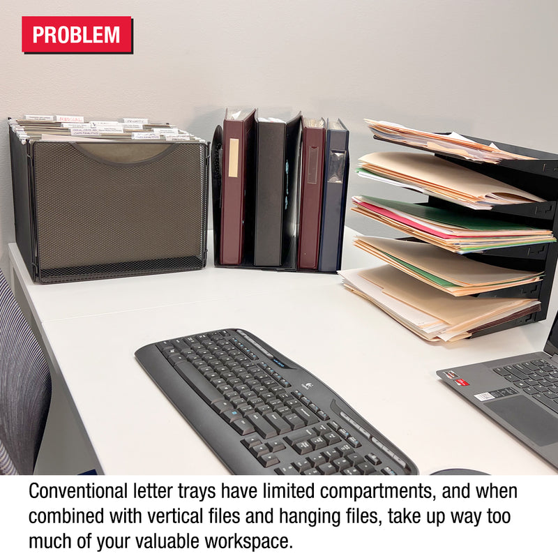 Desktop Organizer 9 Letter Tray Sorter with Vertical & Hanging File Topper - Uses Vertical Space to Store All of Your Documents, Files, Forms, Books & Binders In Clear View & Within Arm's Reach