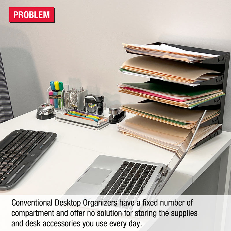 Desktop Organizer 8 Letter Tray Sorter Plus Riser Storage Base & 2 Supply Drawers - TierDrop™ Plus Stores All of Your Documents, Files, Forms & Frequently Used Supplies in One Compact Modular System