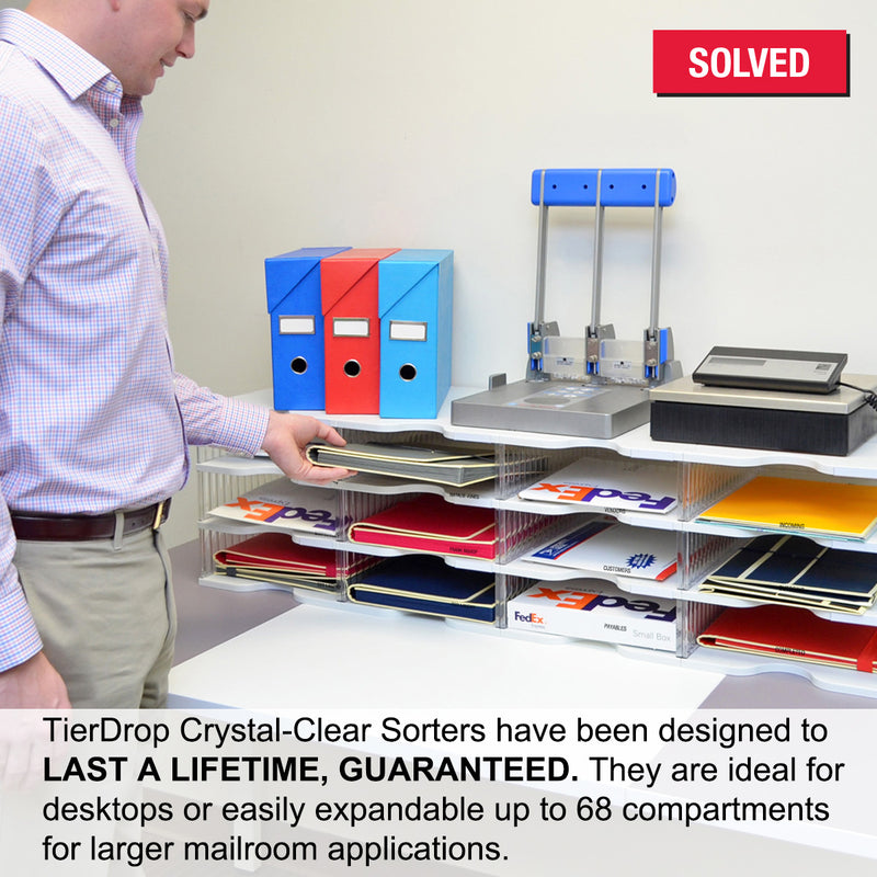 Ultimate Office TierDrop Crystal Clear Literature Organizer, Forms, Mail, Classroom Sorter. 55 Compartment (5w x 11h) With Optional Add-On Tiers for Easy Expansion