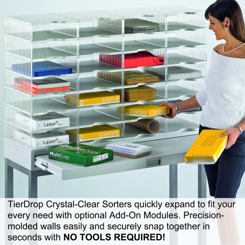 Ultimate Office TierDrop™ Desktop Organizer Document, Forms, Mail, and Classroom Sorter. 4 Extra Large, (1w x 4h), Crystal Clear Compartments with Optional Add-On Tiers for Easy Expansion - Lifetime Guarantee!