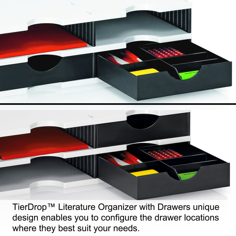 Ultimate Office TierDrop™ Desktop Organizer/Forms Sorter, 4-Compartments with 2 Storage Drawers with Dividers, and Optional Add-On Tiers for Easy Expansion - Lifetime Guarantee!
