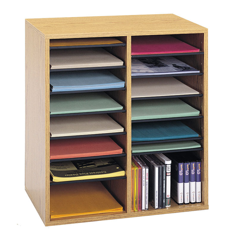 Wood 16-Compartment Adjustable Literature Organizer