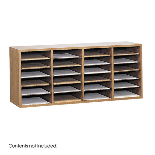 Wood Adjustable Literature Organizer, 24 Compartment - Medium Oak