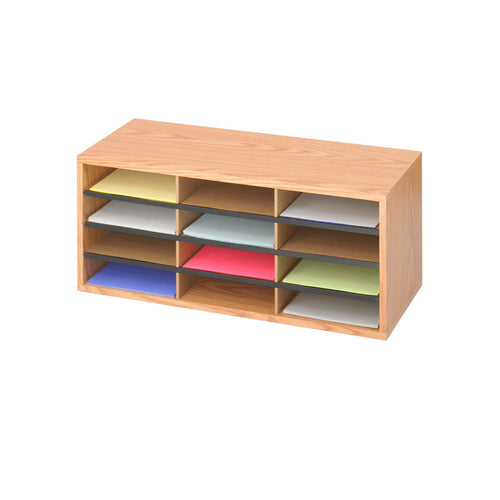 Wood/Corrugated 12-Compartment Literature Organizer