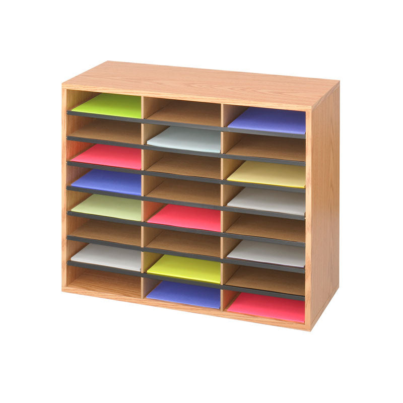 Wood/Corrugated 24-Compartment Literature Organizer