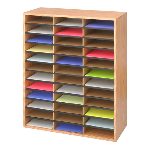 Wood/Corrugated 36-Compartment Literature Organizer