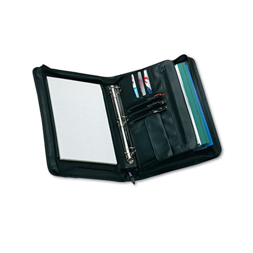 Zip-Around Padfolio, Black Leather