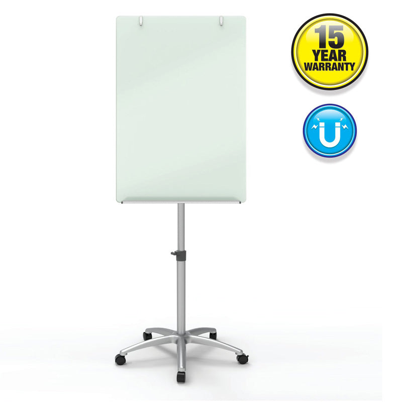 Adjustable-Height Magnetic Glass Easel, 24" x 36" (board), White w/ Silver
