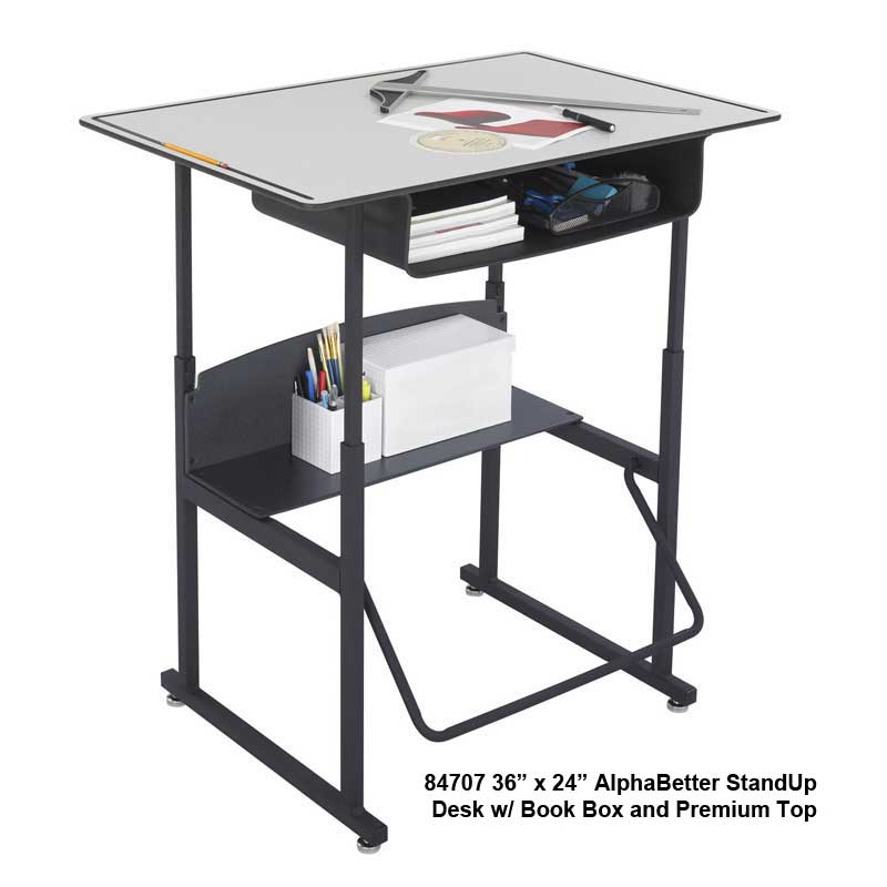 AlphaBetter Stand-Up Desk with Book Box, Premium Top, Gray
