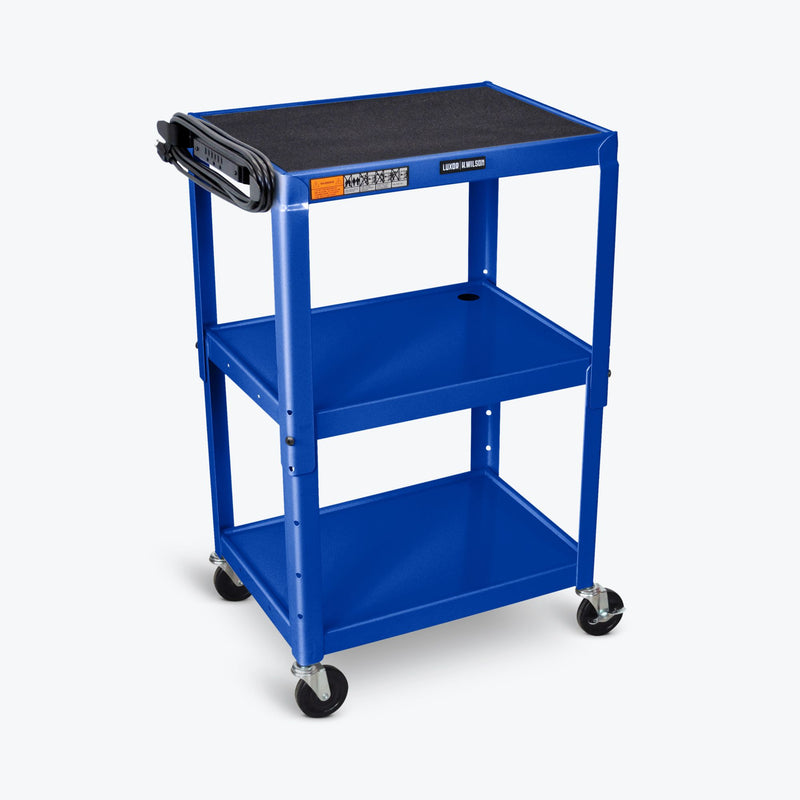 Adjustable-Height Steel Audio Visual Cart - Pullout Tray