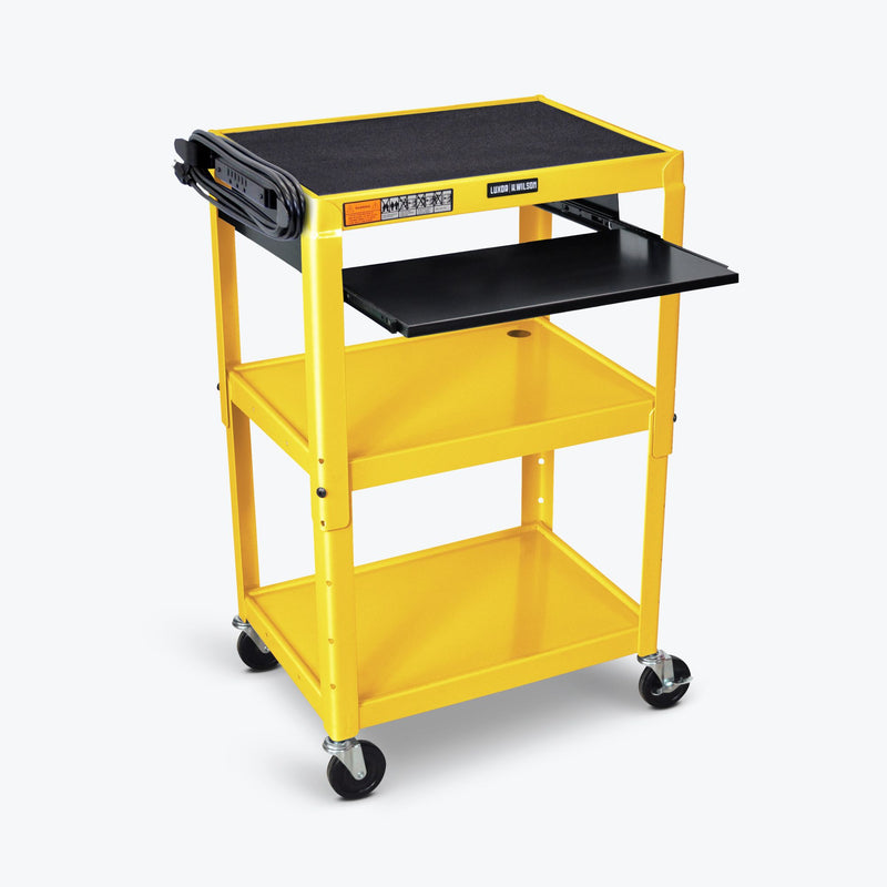 Adjustable-Height Steel Audio Visual Cart - Pullout Tray