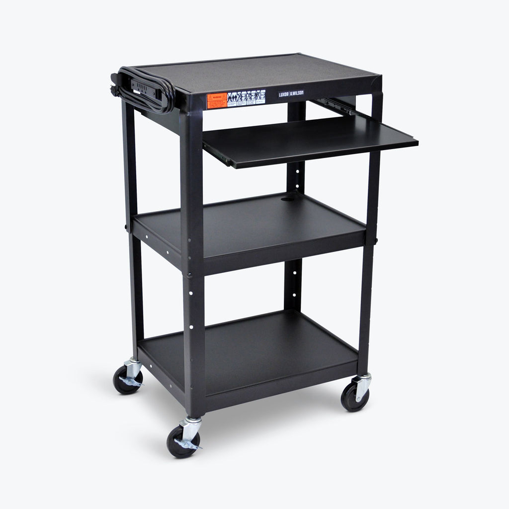 Adjustable-Height Steel Audio Visual Cart - Pullout Tray | Ultimate Office