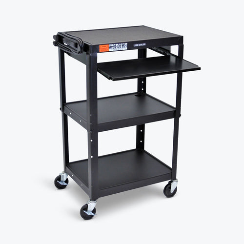 Adjustable-Height Steel Audio Visual Cart - Pullout Tray