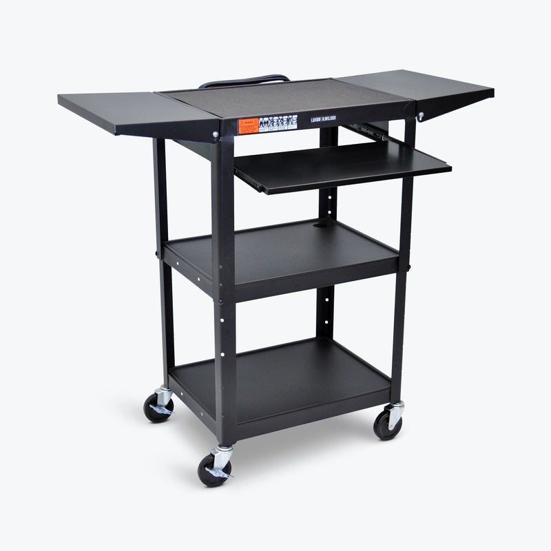 Adjustable-Height Steel Audio Visual Cart - Pullout Keyboard Tray, Drop Leaf