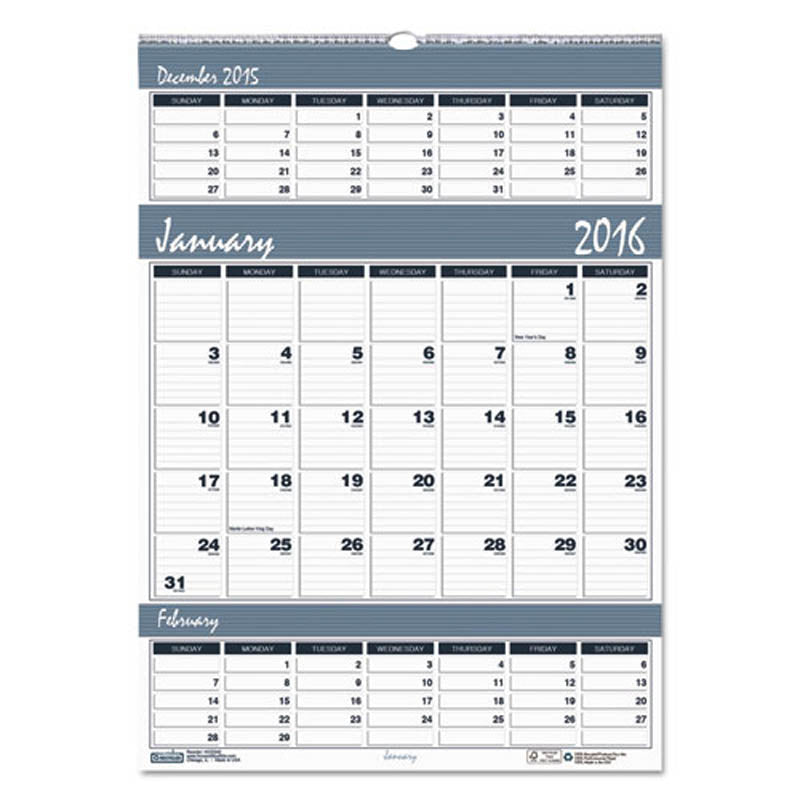 Bar Harbor Wirebound Three-Months-Per-Page Wall Calendar, 2024-2026