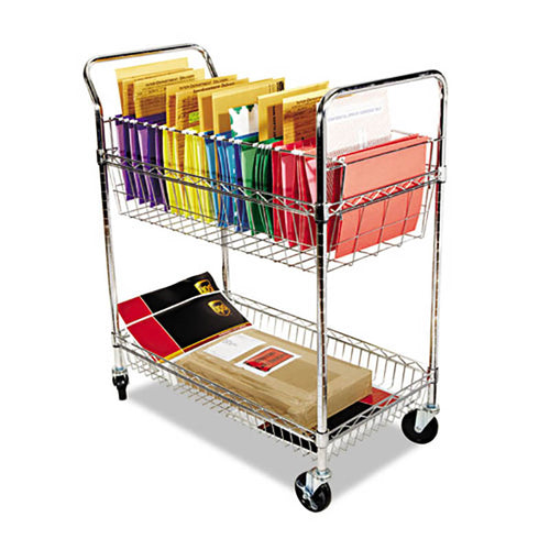 Carry-All Two-Shelf Mail Cart, 34 7/8"w x 18"d x 39 1/2"l, Chrome