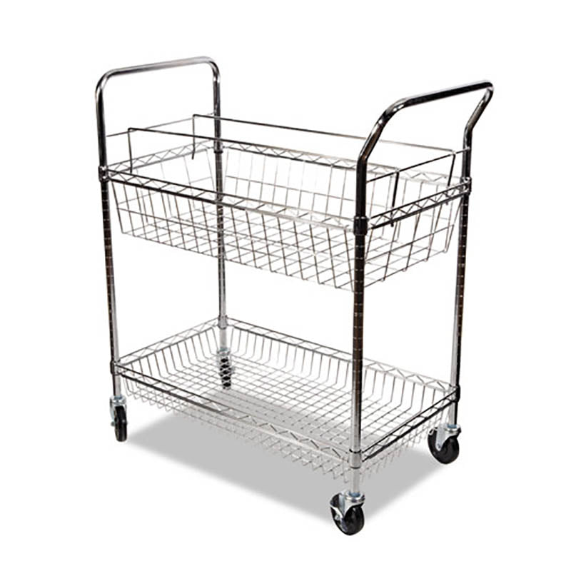 Carry-All Two-Shelf Mail Cart, 34 7/8"w x 18"d x 39 1/2"l, Chrome