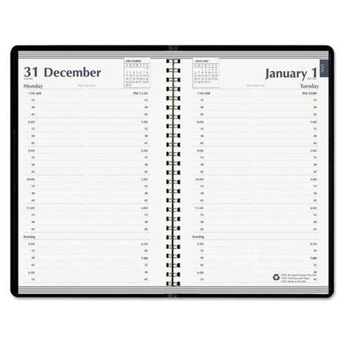 Daily Appointment Book, 15-Minute Apppointments, 5" X 8", Black, 2024