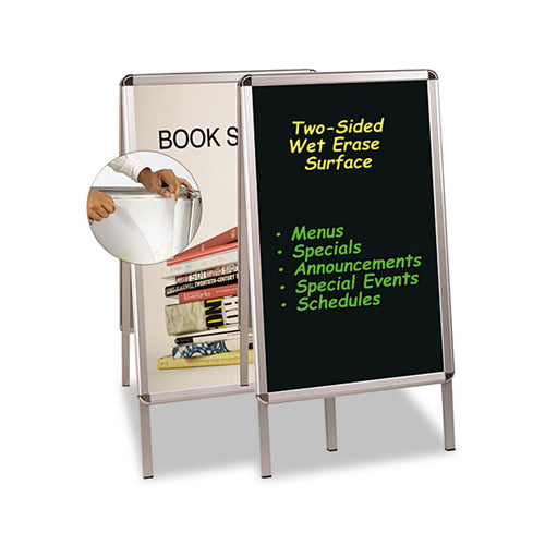 Double-Sided Black Magnetic Wet Erase Board & Poster Holder, 27"w x 34"h, Aluminum