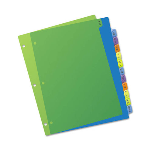 Durable Plastic Preprinted Tab Dividers w/ Multicolor Tabs, A-Z, Letter, Assorted (set of 12)