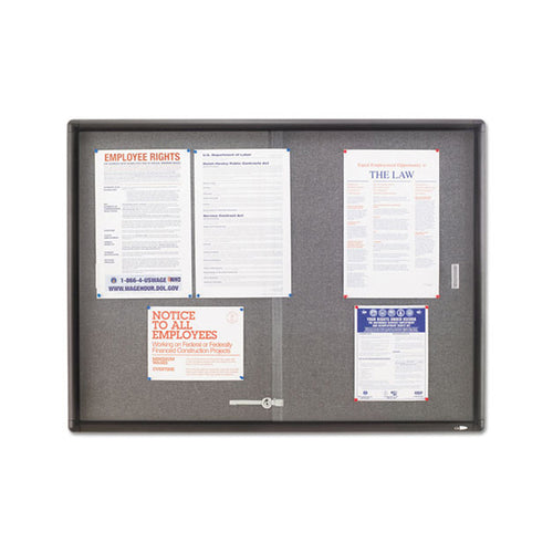 Enclosed Indoor Cork & Fabric Bulletin Board w/ Sliding Glass Doors, 48"w x 36"h