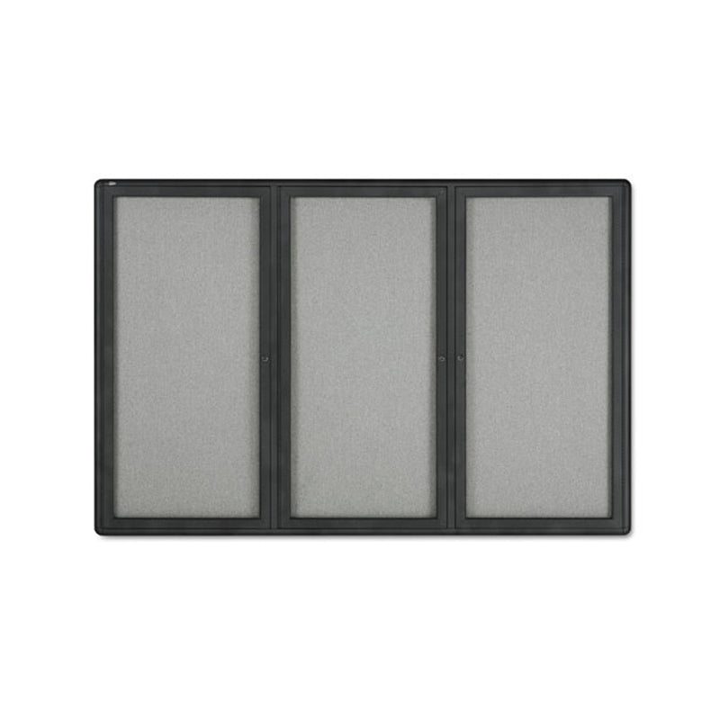 Enclosed Indoor Fabric Bulletin Board w/ Doors, Graphite