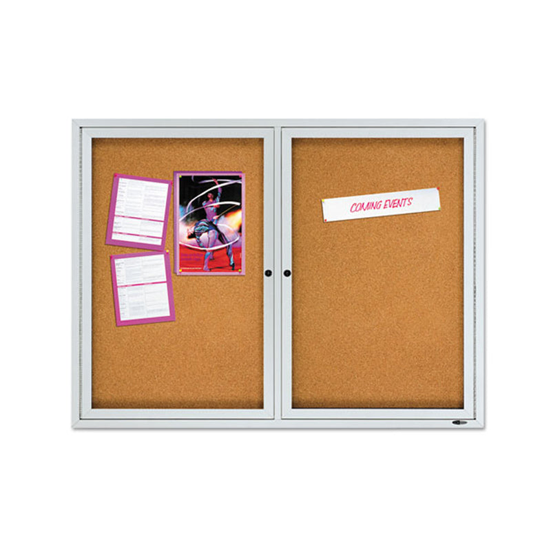 Enclosed Outdoor Cork Bulletin Board w/ Doors, Aluminum