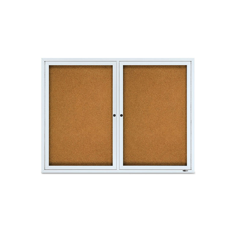 Enclosed Outdoor Cork Bulletin Board w/ Doors, Aluminum