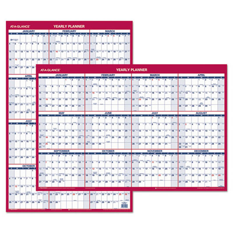 Erasable Vertical/Horizontal Wall Planner, Blue/Red, 2025