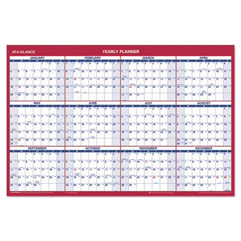 Erasable Vertical/Horizontal Wall Planner, Blue/Red, 2025